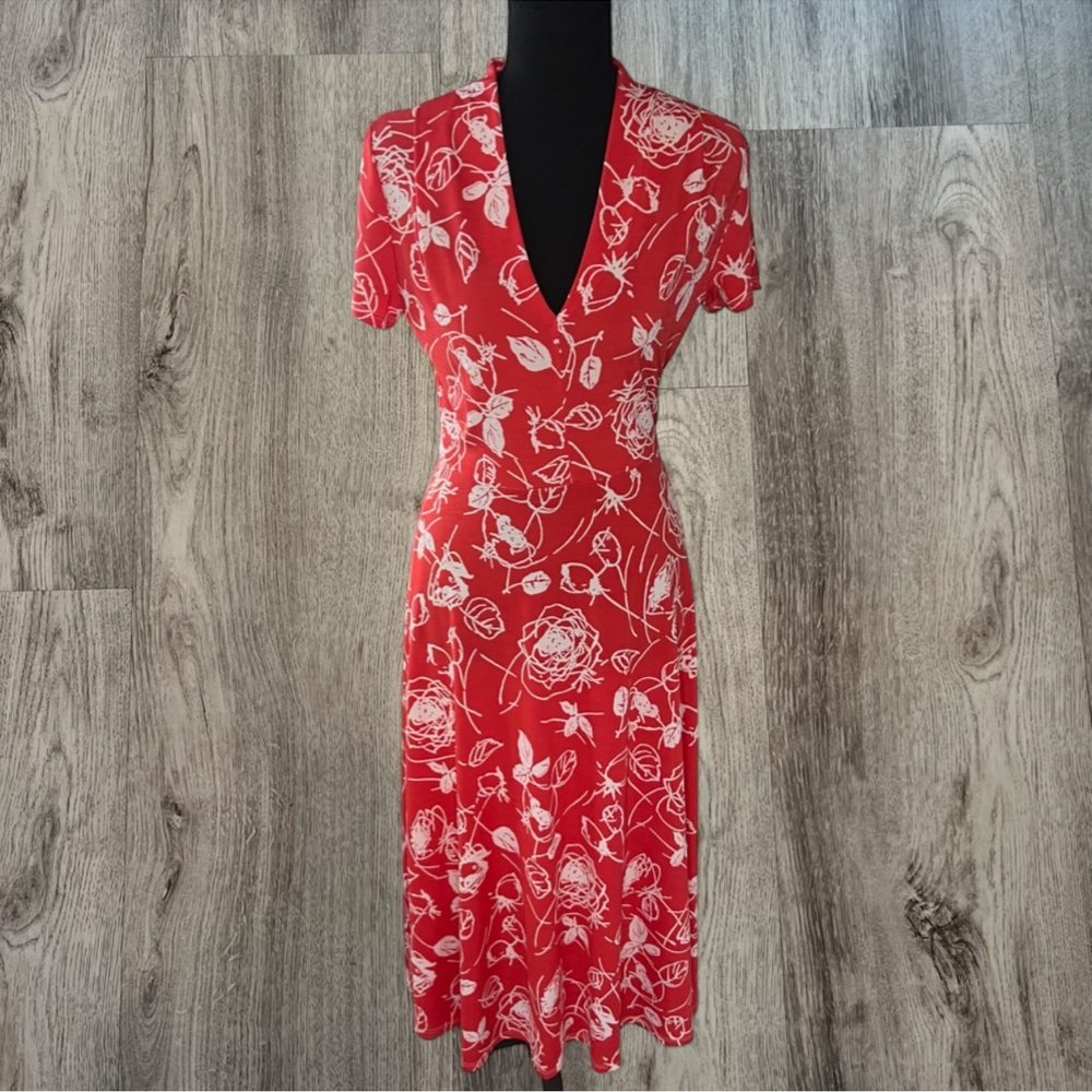 Gilli Red Floral Bodycon Midi Dress | Size M | Made in USA